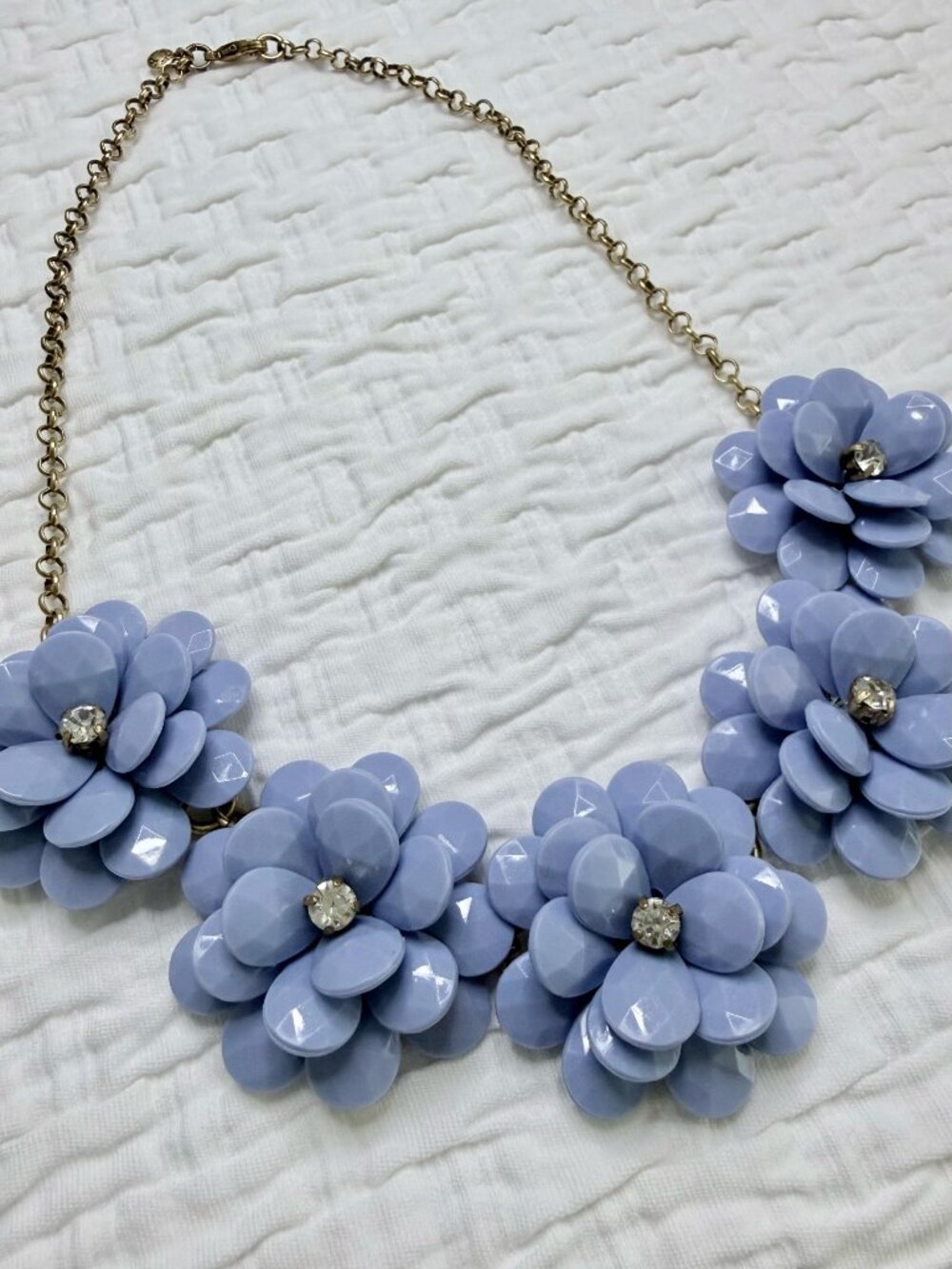 J. Crew Lavender Flower Floral Necklace w/Rhinestone Center Costume